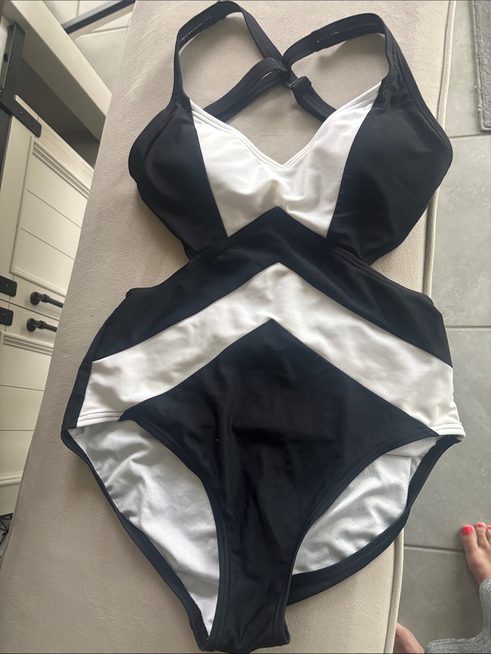 Michael Kors Black & White Chevron Kids One-Piece Swimsuit - Strappy Back